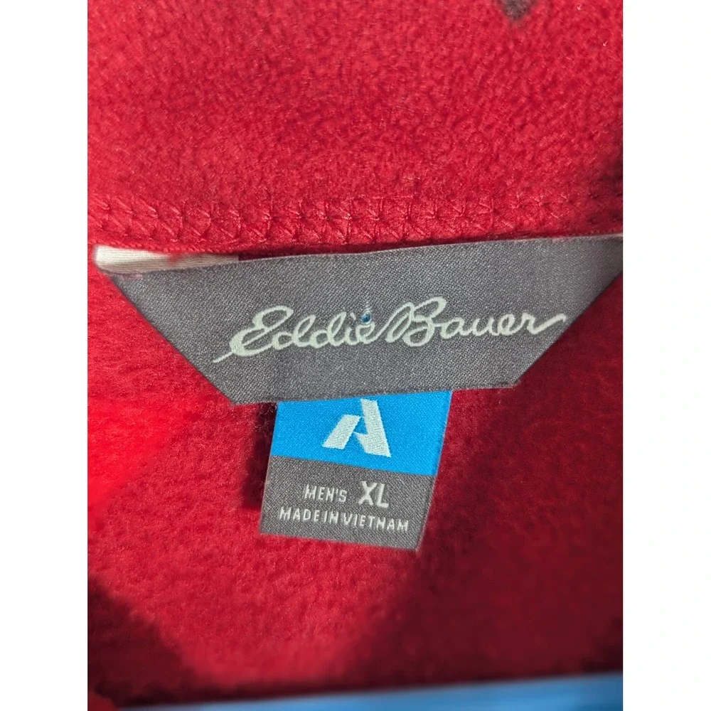 Eddie Bauer First Ascent Mens XL Red Geometric Mountain Print Fleece Quarter Zip